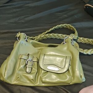A Rosetti New York Olive Green Leather Shoulder Bag with Braided Strap